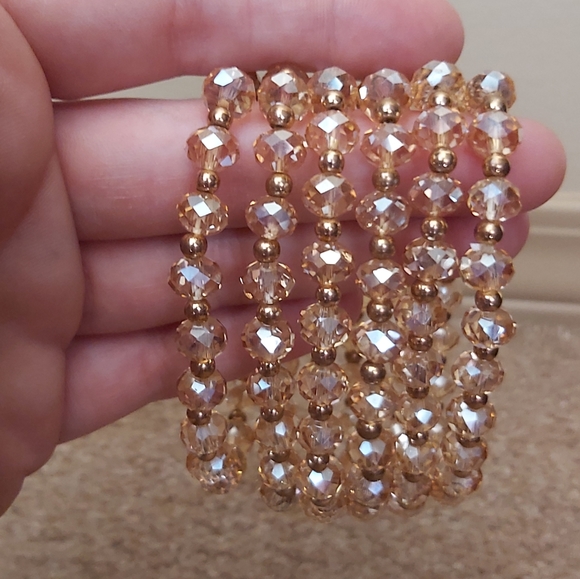 Iridescent Gold Faceted Glass Bead Stretch Bracelets - Picture 2 of 3
